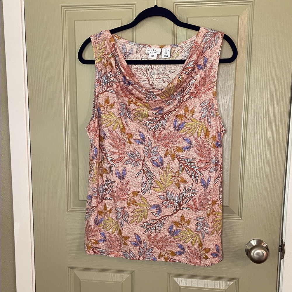 EUC Fun Nicole Miller Cowl-neck 💯% Linen Sleeveless Blouse